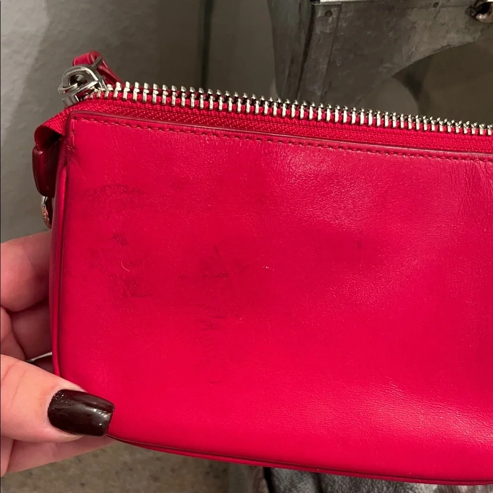 Coach Red Leather Wristlet with Chain Strap